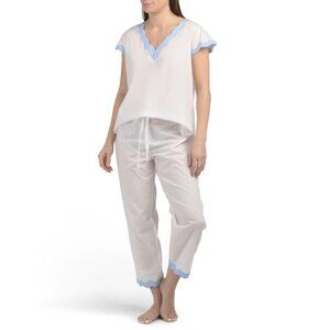 LENORA White/blue 2pc Cotton Helen Pajamas Set